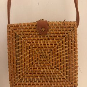 Rattan straw bag crossbody leather handle Bali